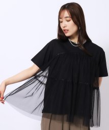 SHOO・LA・RUE　DRESKIP(シューラルー／ドレスキップ)/【高レビュー】チュールが目を惹く！ 大人の技ありTシャツ/ブラック（019）