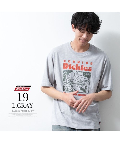  GENELESS(GENELESS)/半袖tシャツ メンズ GENUINE 半袖 おしゃれ プリント ディッキーズ クルーネック トップス プリントtシャツ 春夏 グレー アメカジ tシャツ/ライトグレー