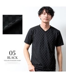  GENELESS(GENELESS)/tシャツ メンズ Vネック 半袖tシャツ リンクスジャガード 総柄 Tシャツ おしゃれ インナー 市松柄 黒 トップス 全3色 グリーン ギフト/ブラック