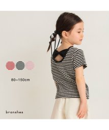 BRANSHES(ブランシェス)/バックリボンハート柄ボーダーTシャツ/ブラック