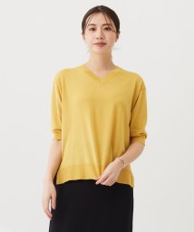 J.PRESS LADIES（LARGE SIZE）(J．プレス　レディス（大きいサイズ）)/【洗える】COTTON LINEN Vネック ニット/オレンジ系