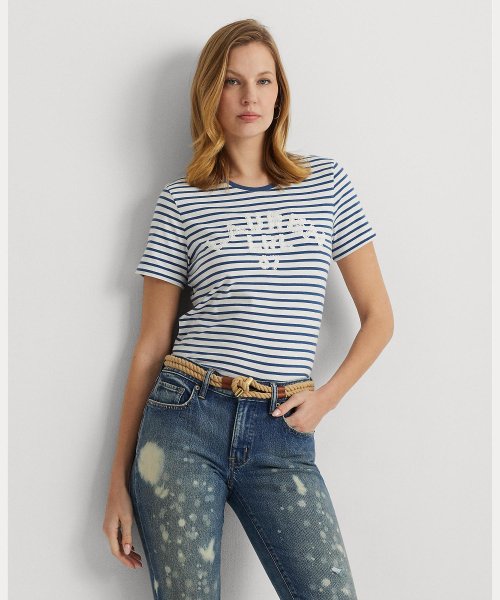 LAUREN RALPH LAUREN(LAUREN RALPH LAUREN)/ロゴ ストライプド コットン ジャージー Tシャツ/100ホワイト