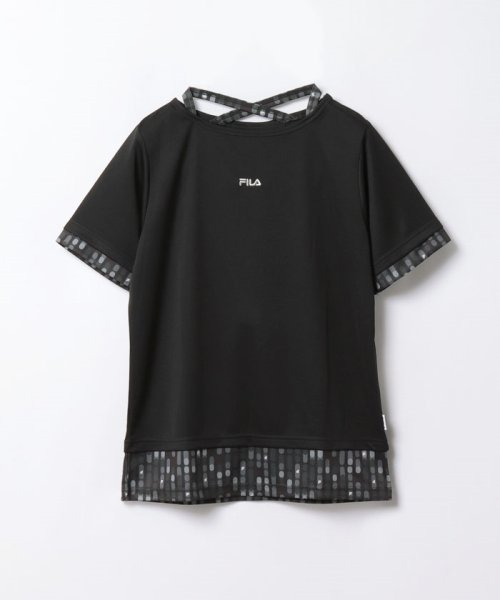 FILA（Casual）(フィラ（カジュアル）)/【カジュアルウェア】 ハニカムメッシュ フェイク半袖Tシャツ レディース/ブラック