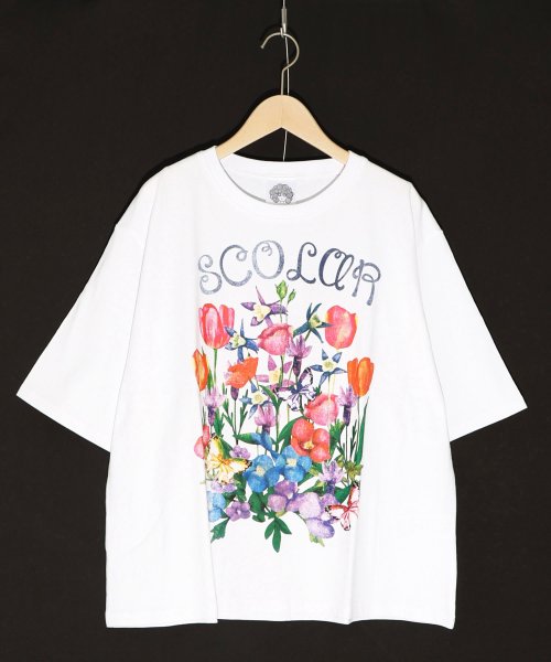 ScoLar(スカラー)/花蝶柄ロゴプリントTシャツ/オフホワイト