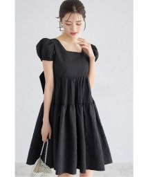 tocco closet(トッコクローゼット)/後ろリボン付きフラワージャガードティアードミニワンピース/BLACK