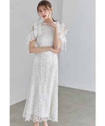 tocco closet(トッコクローゼット)/金糸入りフラワー刺繍セミマーメイドスカート/Off-white
