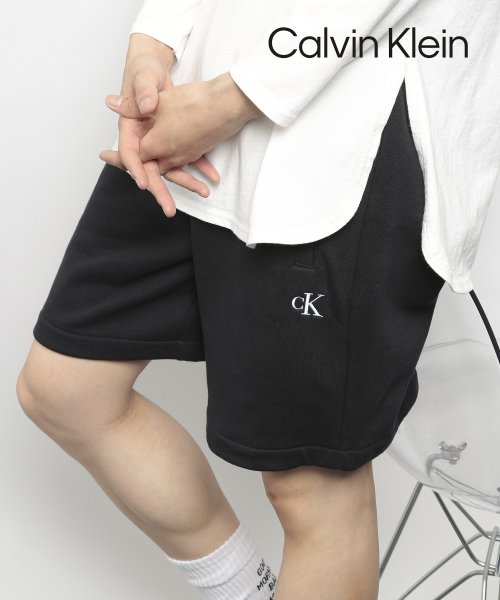 Calvin Klein(カルバンクライン)/【CalvinKlein / カルバンクライン】CALVINKLEIN  スウェット ハーフパンツ ロゴ 半パン ワンポイント ショートパンツ スウェットパンツ/ブラック 