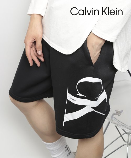 Calvin Klein(カルバンクライン)/【CalvinKlein / カルバンクライン】CALVINKLEIN 40IC434 スウェット ハーフパンツ ロゴ 半パン ショートパンツ スウェットパンツ/ブラック 