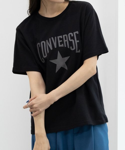 MAC HOUSE(women)(マックハウス（レディース）)/CONVERSE コンバース ポンチ素材 スタープリントTシャツ 4282－9802－1/ブラック