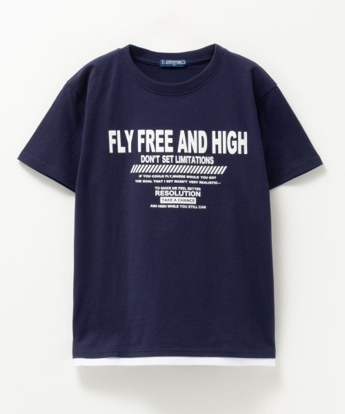 MAC HOUSE(kid's)(マックハウス（キッズ）)/T－GRAPHICS ティーグラフィックス 裾フェイクレイヤードロゴ半袖Tシャツ MAB24110/ネイビー