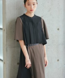 RUIRUE BOUTIQUE(ルイルエブティック)/バイカラーシャツプリーツ半袖ワンピース(CU1378)/ブラック×チャコール