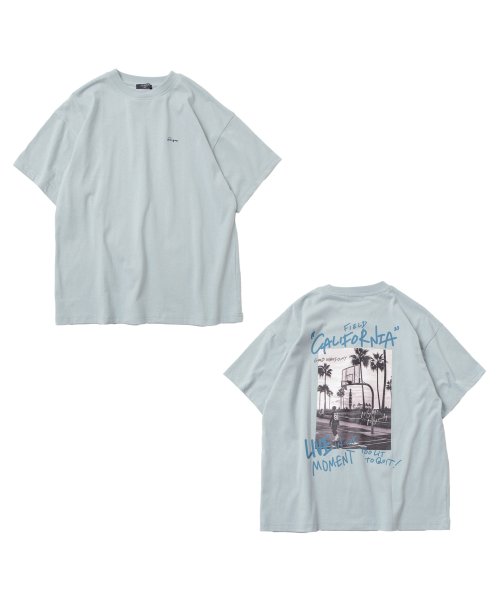GLAZOS(グラソス)/【防汚加工】リゾートバックプリント半袖Tシャツ/ライトブルー