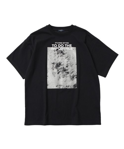 GLAZOS(グラソス)/【防汚加工】フロント箔プリント半袖Tシャツ/ブラック