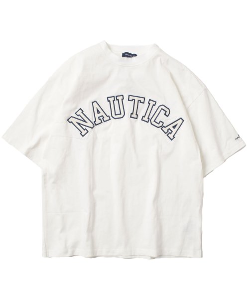 GLAZOS(グラソス)/【NAUTICA】フロントロゴアップリケ刺繍半袖Tシャツ/ホワイト