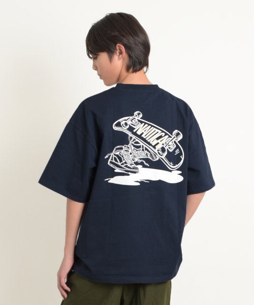 GLAZOS(グラソス)/【NAUTICA】バックスケーターロゴ半袖Tシャツ/紺