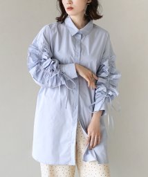 MIMIMEMETE(ミミメメット)/袖シャーリング チュニックシャツ/ブルー