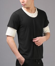 LUXSTYLE(ラグスタイル)/天竺フェイクレイヤード5分袖Tシャツ/Tシャツ メンズ 半袖 5分袖 フェイクレイヤード メンズTシャツ トップス カットソー/ブラック