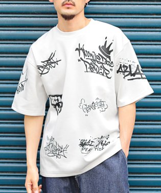 LUXSTYLE/総柄タギング半袖Tシャツ/Tシャツ 半袖 メンズ レディース 春 夏 プリント ロゴ タギング グラフィティ 落書き 接触冷感 総柄/506099924