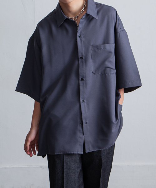Nilway(ニルウェイ)/オーバーサイズデザインレギュラーカラーシャツ/チャコールグレー
