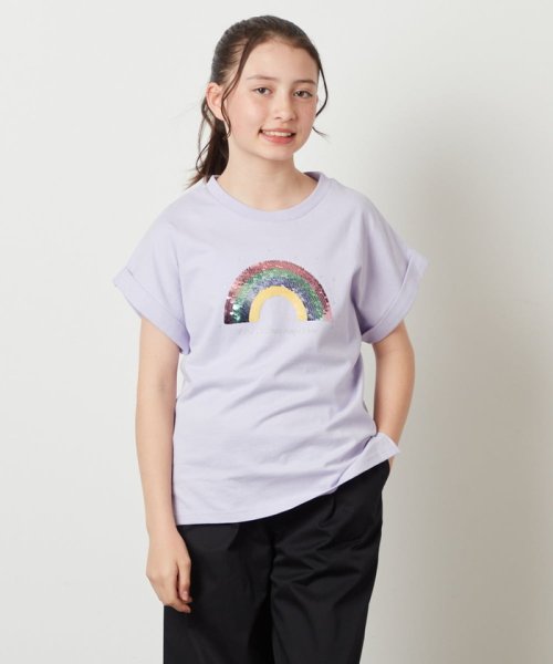 a.v.v(KID'S)(アー・ヴェ・ヴェキッズ)/[140－150]スパンコールＴシャツ/ラベンダー