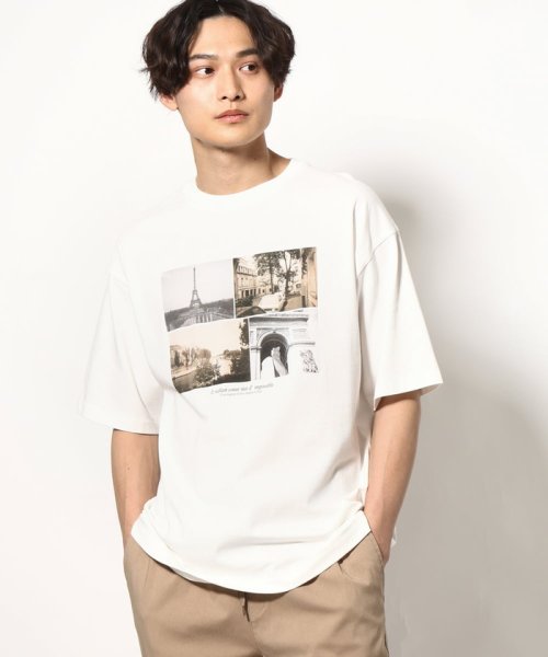 a.v.v (MEN)(アー・ヴェ・ヴェメンズ)/【接触冷感】PARISフォトプリントワイドシルエットTシャツ/ホワイト