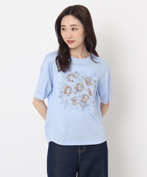 CORDIER(ＣＯＲＤＩＥＲ)/花柄プリントロゴTシャツ/ブルー（092）