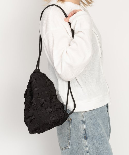 SVEC(シュベック)/ナップサック レディース 巾着 ショルダーバッグ かわいい 韓国ファッション ナップリュック ナップザック 筒型 2way 小さめ コンパクト 軽量 軽い 鞄/ブラック