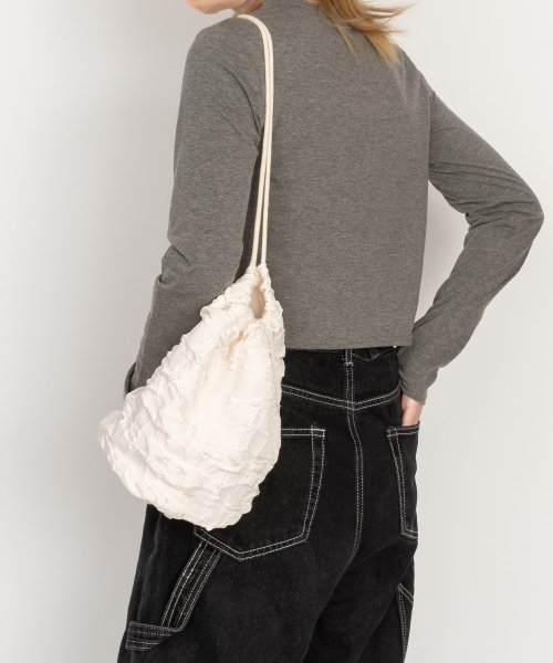 SVEC(シュベック)/ナップサック レディース 巾着 ショルダーバッグ かわいい 韓国ファッション ナップリュック ナップザック 筒型 2way 小さめ コンパクト 軽量 軽い 鞄/ホワイト