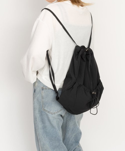 SVEC(シュベック)/ナップサック レディース 巾着 バックパック リュックサック かわいい 韓国ファッション ナップリュック ナップザック 軽量 軽い かばん 黒 ブラック 白 青/ブラック