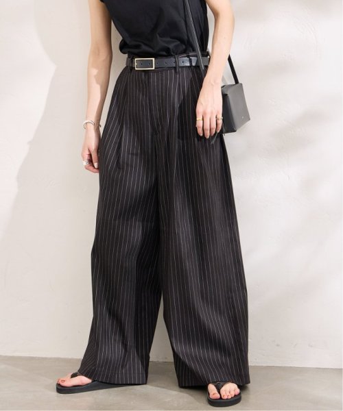 リネンブレンドタックワイドパンツ レーヨン47％