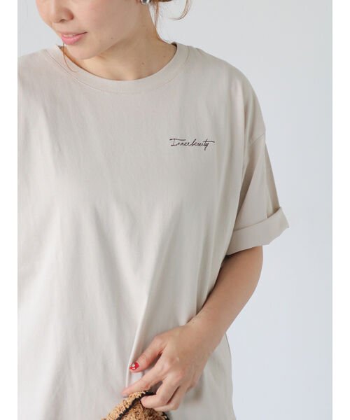 Lugnoncure(ルノンキュール)/前後ロゴ刺繍Tシャツ/ベージュ