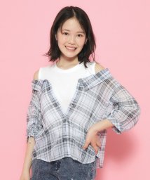 PINK-latte/袖ギャザーシアーレイヤードデザインシャツ/506104682