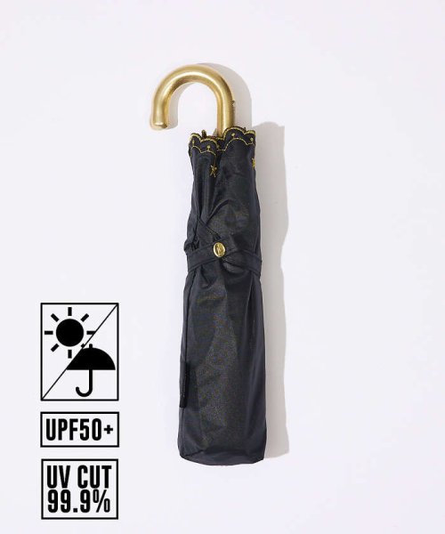 Rouge vif la cle(ルージュヴィフラクレ)/折り畳み傘 / 日傘 / 刺繍 / 星モチーフ / 晴雨兼用 / UV CUT/ブラック