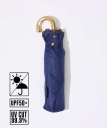 Rouge vif la cle(ルージュヴィフラクレ)/折り畳み傘 / 日傘 / 刺繍 / 星モチーフ / 晴雨兼用 / UV CUT/ネイビー
