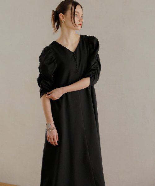 MIELI INVARIANT(ミエリ インヴァリアント)/Gather Puff Flare Dress/ブラック