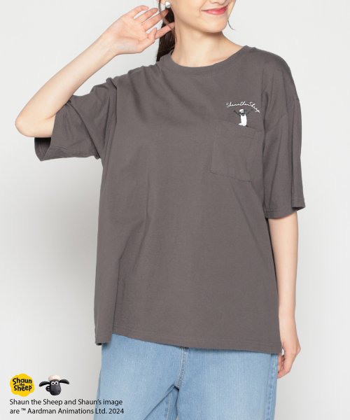 Honeys(ハニーズ)/ひつじのショーン／半袖Ｔ トップス Tシャツ カットソー 綿100％ イラストプリント /ブラック