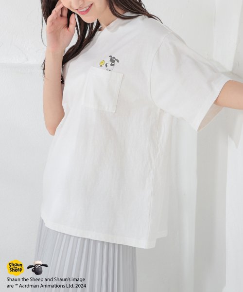 Honeys(ハニーズ)/ひつじのショーン／半袖Ｔ トップス Tシャツ カットソー 綿100％ イラストプリント /オフホワイト