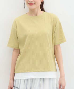 Honeys/裾レイヤード風テレコＴ トップス Tシャツ カットソー 半袖 重ね着風 接触冷感 /506105032
