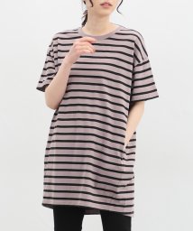 Honeys(ハニーズ)/コクーンチュニック トップス カットソー Tシャツ ロング丈 ボーダーT 無地 /モカ