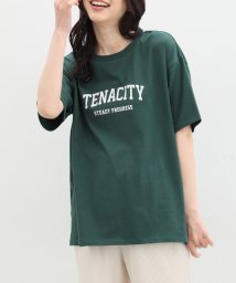 Honeys(ハニーズ)/ゆるカレッジプリントＴ トップス Tシャツ カットソー 半袖Tシャツ ロゴT UVカット /グリーン