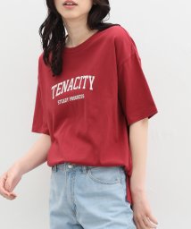 Honeys(ハニーズ)/ゆるカレッジプリントＴ トップス Tシャツ カットソー 半袖Tシャツ ロゴT UVカット /レッド