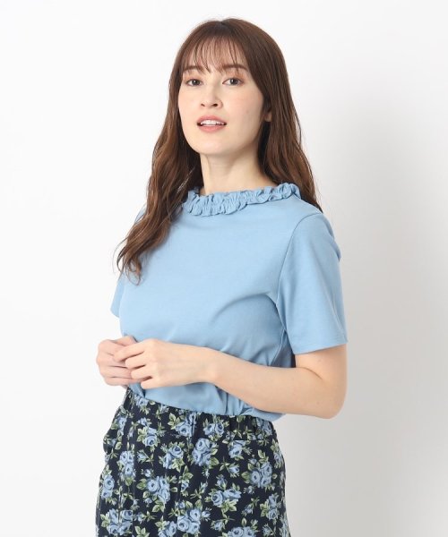  LAURA ASHLEY(ローラアシュレイ)/【2WAY/日本製/4color/コットン100％】フリルカラーTシャツ/サックスブルー（090）