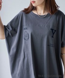 coen(coen)/YALE別注ロゴプリントビッグフットボールTシャツ/DK.GRAY