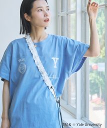 coen(coen)/YALE別注ロゴプリントビッグフットボールTシャツ/LT.BLUE