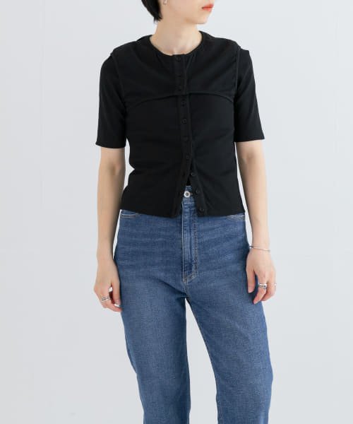 URBAN RESEARCH(アーバンリサーチ)/AMOMENTO　RIBBED BUTTON CARDIGAN TOP SET/BLACK