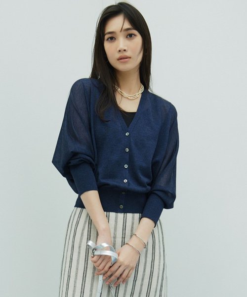 NIJYUSANKU（SMALL SIZE）(23区（小さいサイズ）)/【新色追加】シャイニーシアー ニット カーディガン/[WEB限定]ネイビー系