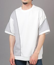 LUXSTYLE(ラグスタイル)/切り替えロックステッチ半袖Tシャツ/Tシャツ 半袖 メンズ レディース 春 夏 切り替え ステッチ ポンチ素材 接触冷感/ホワイト