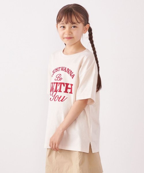 SHIPS any WOMEN(シップス　エニィ　ウィメン)/SHIPS any: プリント × 刺繍 ロゴ Tシャツ<KIDS>/ベージュ