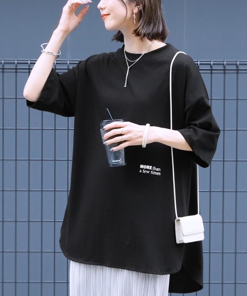reca(レカ)/バッグロゴプリントBIGTシャツ(R24131－k)/ブラック