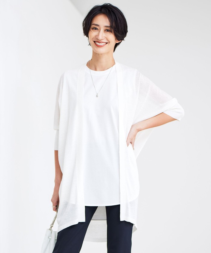 ICB - 【新品】ICB アイシービー カーディガン ホワイト 白 サイズ:S | テンセル クール ショートカーディガン | Tencel Cool 長袖 ローゲージ ガーゼ ボタンレス ウォッシャブル | 日本製 | トップス【レディース】 新品】ICB アイシービー カーディガン ホワイト 白 サイズ:S